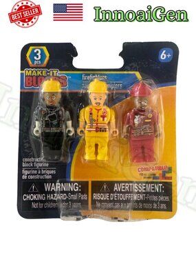 Make-It Blocks Firefighters 3 Pc Construction Block Figurine Building Toy Set
